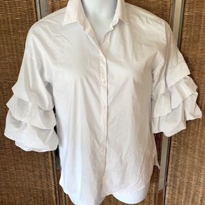 Zara white shirt with fun sleeve detail Sz M EUC